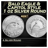 Bald Eagle & Capitol Style - 1 oz Silver Round Rou