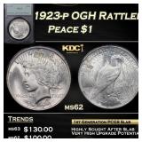 PCGS 1923-p Peace Dollar OGH Rattler $1 ms62 PCGS