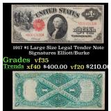 1917 $1 Large Size Legal Tender Note Grades vf++ S