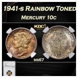 NGC 1941-s Mercury Dime Rainbow Toned 10c ms67 NGC