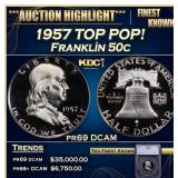 1957 Proof Franklin Half Dollar TOP POP! 50c pr69