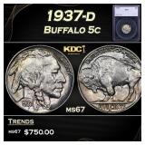 1937-d Buffalo Nickel 5c ms67 SEGS