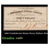1861 Confederate States Forty Dollars Note Grades
