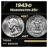1943-d Washington Quarter 25c Grades ms67