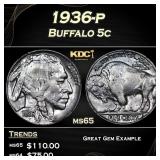 1936-p Buffalo Nickel 5c Grades ms65
