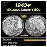1943-p Walking Liberty Half Dollar 50c Grades ms66