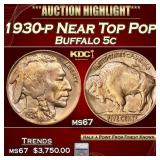 1930-p Buffalo Nickel Near Top Pop! 5c ms67 SEGS