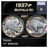 1937-p Buffalo Nickel 5c ms67 SEGS