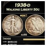 1938-d Walking Liberty Half Dollar 50c Grades au55