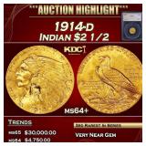 1914-d Gold Indian Quarter Eagle $2 1/2 ms64+ SEGS