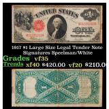 1917 $1 Large Size Legal Tender Note Grades vf++ S