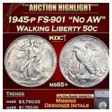 1945-p Walking Liberty Half Dollar FS-901 "No AW"