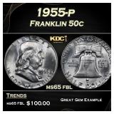 1955-p Franklin Half Dollar 50c Grades ms65 fbl