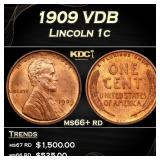 1909 VDB Lincoln Cent 1c ms66+ rd SEGS