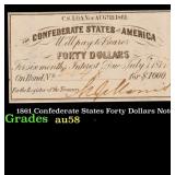 1861 Confederate States Forty Dollars Note Grades