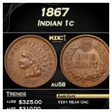 1867 Indian Cent 1c Grades au58