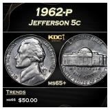 1962-p Jefferson Nickel 5c Grades ms65+