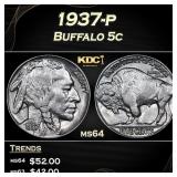 1937-p Buffalo Nickel 5c Grades ms64