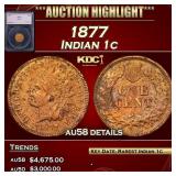 1877 Indian Cent 1c au58 details SEGS