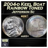2004-d Keel Boat Jefferson Nickel Rainbow Toned 5c