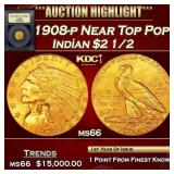 1908-p Gold Indian Quarter Eagle Near Top Pop! $2