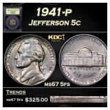1941-p Jefferson Nickel 5c ms67 5fs USCG