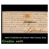 1863 Confederate States $60 Cotton Note Grades Cho