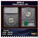 1976-d Washington Quarter 25c ms65+ SEGS