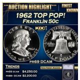 1962 Proof Franklin Half Dollar TOP POP! 50c pr69