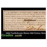 1863 Confederate States $60 Cotton Note Grades Cho