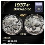 1937-p Buffalo Nickel 5c ms67 SEGS