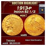 1913-p Gold Indian Quarter Eagle $2 1/2 ms65 SEGS