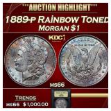 1889-p Morgan Dollar Rainbow Toned 1 ms66 USCG