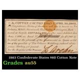 1863 Confederate States $60 Cotton Note Grades Cho