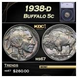 1938-d Buffalo Nickel 5c ms67 SEGS