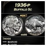 1936-p Buffalo Nickel 5c Grades ms66