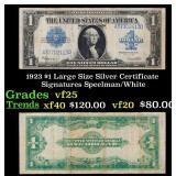 1923 $1 large size Silver Certificate Grades vf+ S
