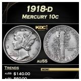 1918-d Mercury Dime 10c Grades au55