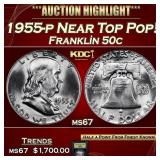 1955-p Franklin Half Dollar Near Top Pop! 50c ms67
