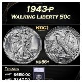 1943-p Walking Liberty Half Dollar 50c ms66+ SEGS