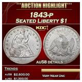 1843-p Seated Liberty Dollar 1 au58 details SEGS