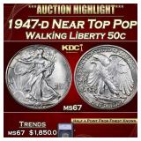 1947-d Walking Liberty Half Dollar Near Top Pop! 5