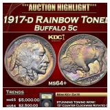 1917-d Buffalo Nickel Rainbow Toned 5c ms64+ USCG