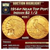 1914-p Gold Indian Quarter Eagle Near Top Pop! $2