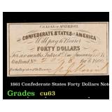 1861 Confederate States Forty Dollars Note Grades