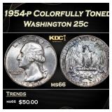 1954-p Washington Quarter Colorfully Toned 25c Gra