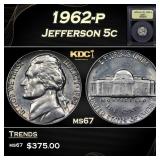 1962-p Jefferson Nickel 5c ms67 USCG