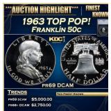 1963 Proof Franklin Half Dollar TOP POP! 50c pr69