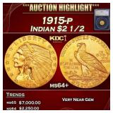 1915-p Gold Indian Quarter Eagle $2 1/2 ms64+ SEGS