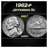 1962-p Jefferson Nickel 5c Grades ms65+